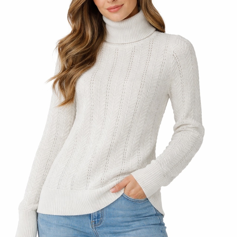 LOFT Cream Cable-Stitch Turtleneck Sweater